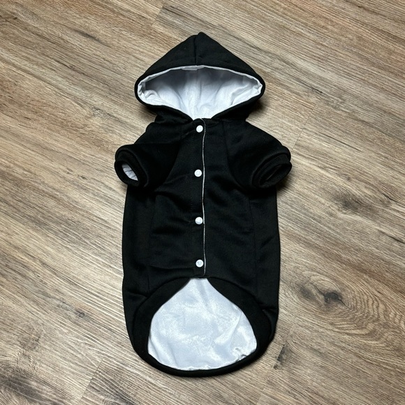 Black White Small Breed Dog Warm Winter Hooded Sweatshirt Sweater Coat Jacket M - Picture 2 of 5